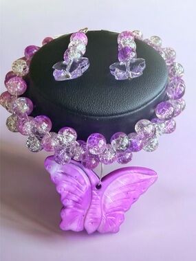 Handmade purple butterfly bracelet and earrings